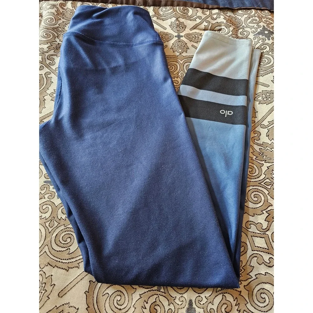 ALO Yoga Airbrush Ombré Gradient Stripe Leggings Blue Black Size M 29